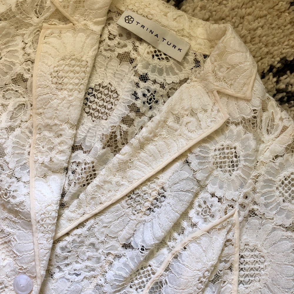 Trina Turk "Alvah" Lace Blazer Jacket Cream - Picture 5 of 5